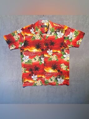 Men’s Large Favant Short Sleeve Tropical Floral Hawaiian Button-Down Shirt